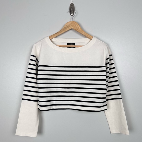 J. Crew BESTSELLER Cropped boatneck T-shirt mariner cotton Navy Stripe XXS BX290 - Picture 2 of 8